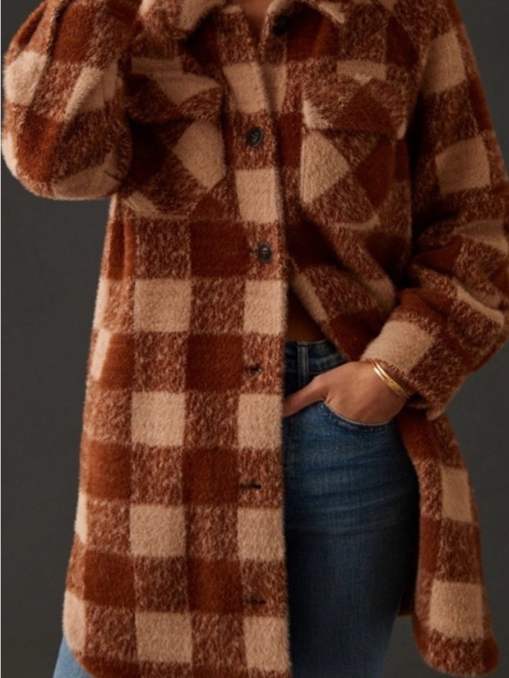 Anthropologie Greylin Plaid Longline Shacket Coat 3X